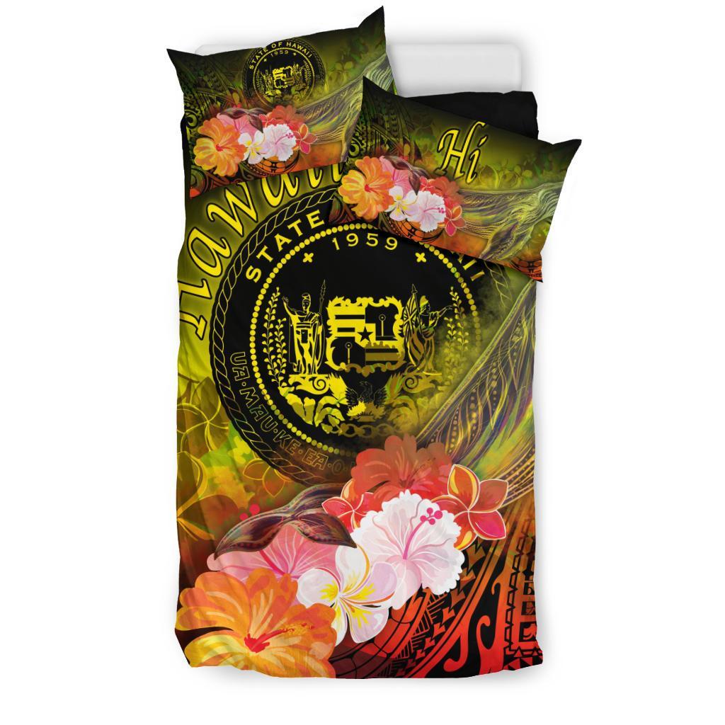 Polynesian Hawaii Bedding Set - Humpback Whale with Tropical Flowers (Yellow) - Polynesian Pride