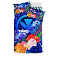 Polynesian Hawaii Custom Personalised Bedding Set - Kanaka Maoli Humpback Whale with Tropical Flowers (Blue) - Polynesian Pride