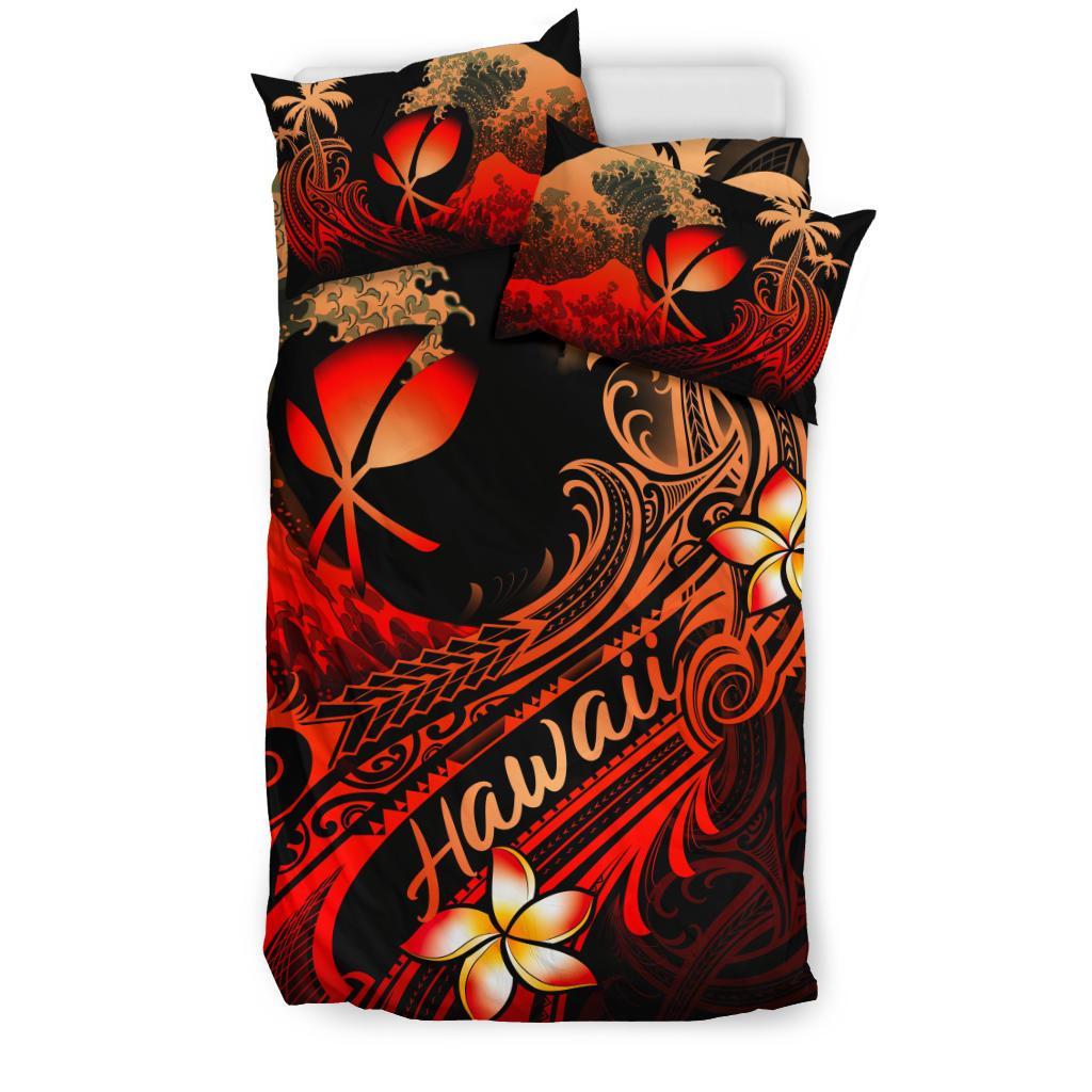 Hawaii Polynesian Bedding Set - Plumeria Flowers And Waves - Polynesian Pride