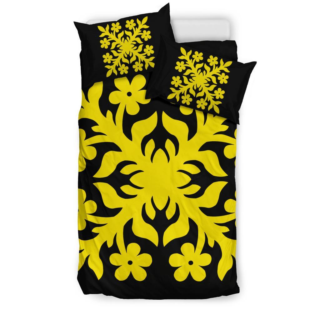 Hawaiian Bedding Set Royal Pattern - Black And Yellow - C2 Style - Polynesian Pride