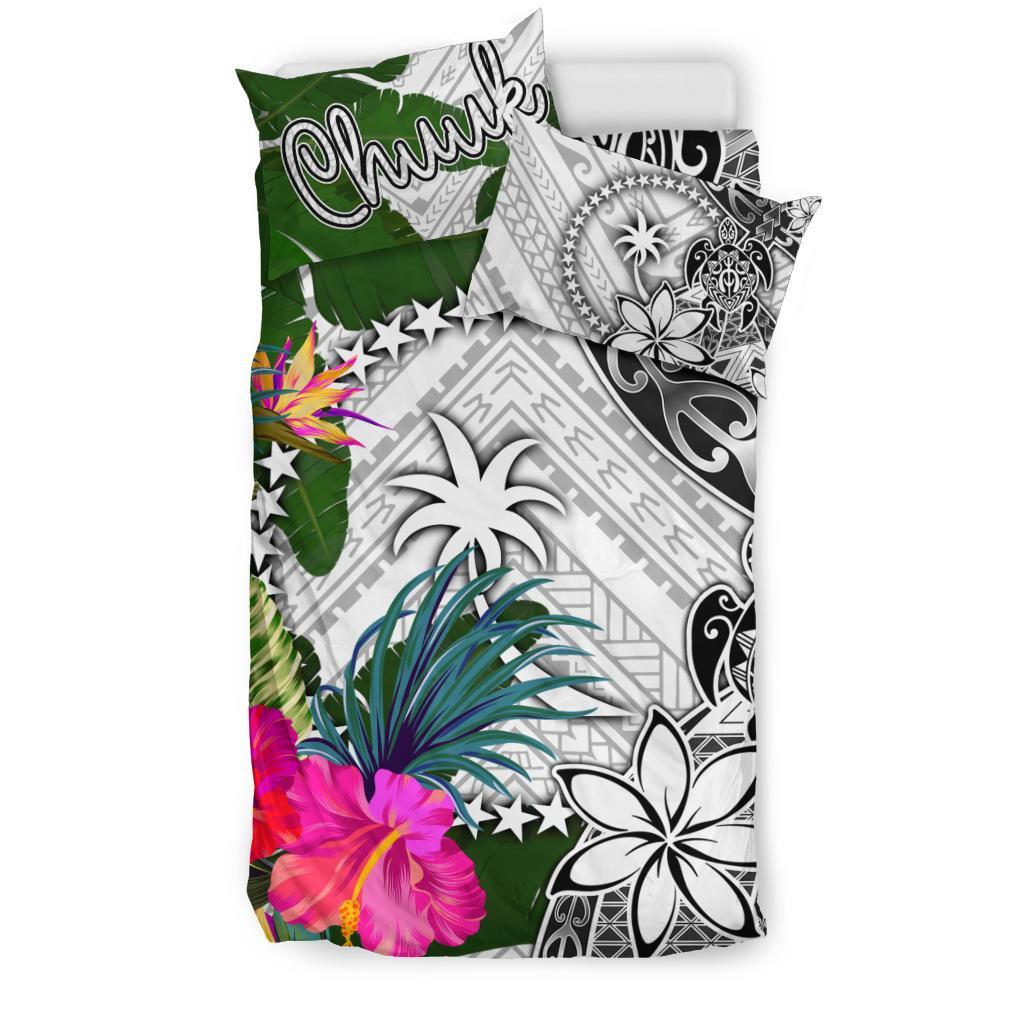 Chuuk Bedding Set White - Turtle Plumeria Banana Leaf - Polynesian Pride