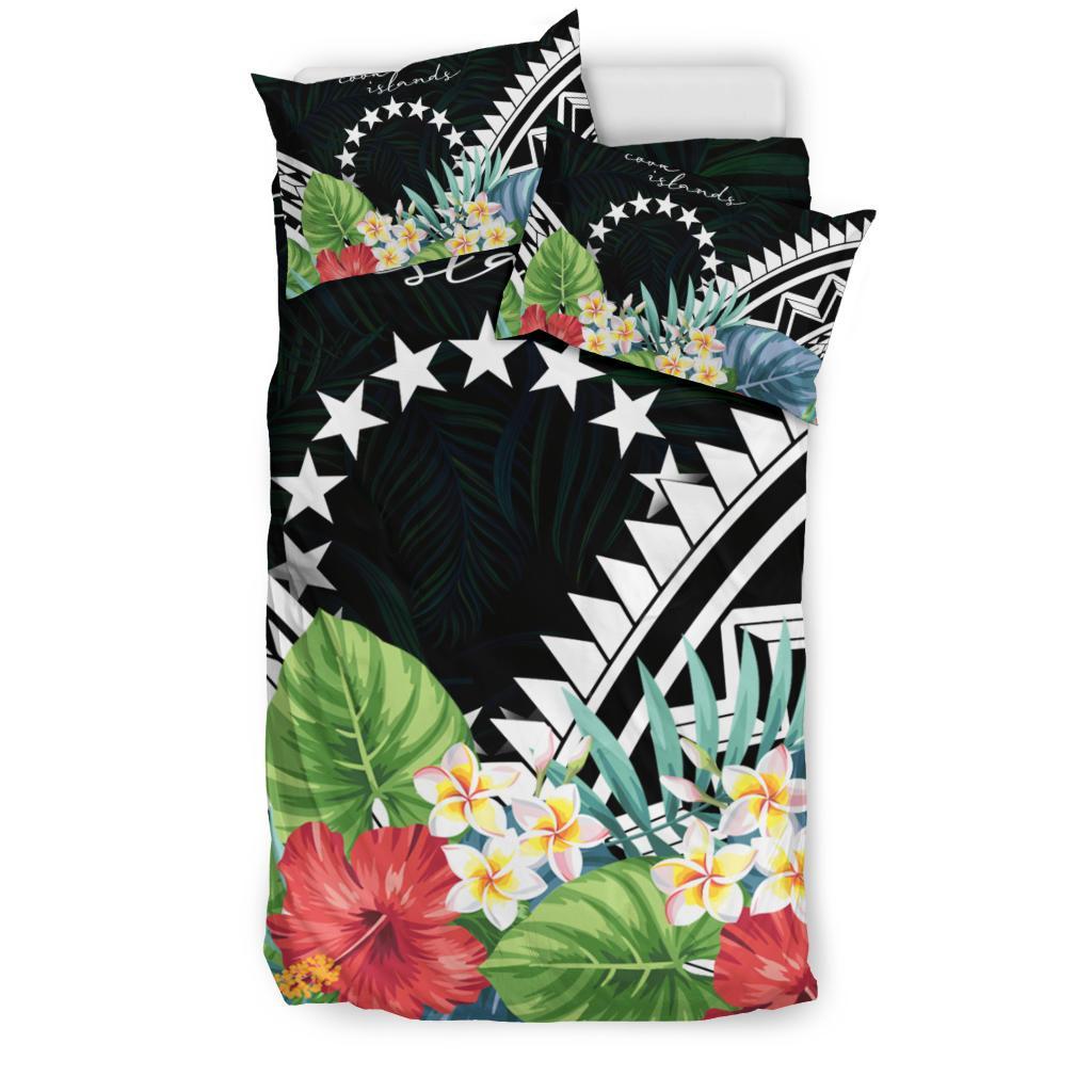 Cook Islands Bedding Set - Cook Islands Coat of Arms & Polynesian Tropical Flowers White - Polynesian Pride