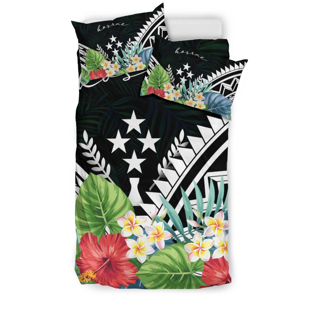 Kosrae Bedding Set - Kosrae Coat of Arms & Polynesian Tropical Flowers White - Polynesian Pride