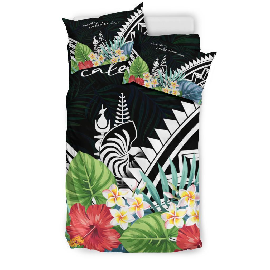 New Caledonia Bedding Set - New Caledonia Coat of Arms & Polynesian Tropical Flowers White - Polynesian Pride