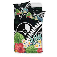 Yap Bedding Set - Yap Coat of Arms & Polynesian Tropical Flowers White - Polynesian Pride