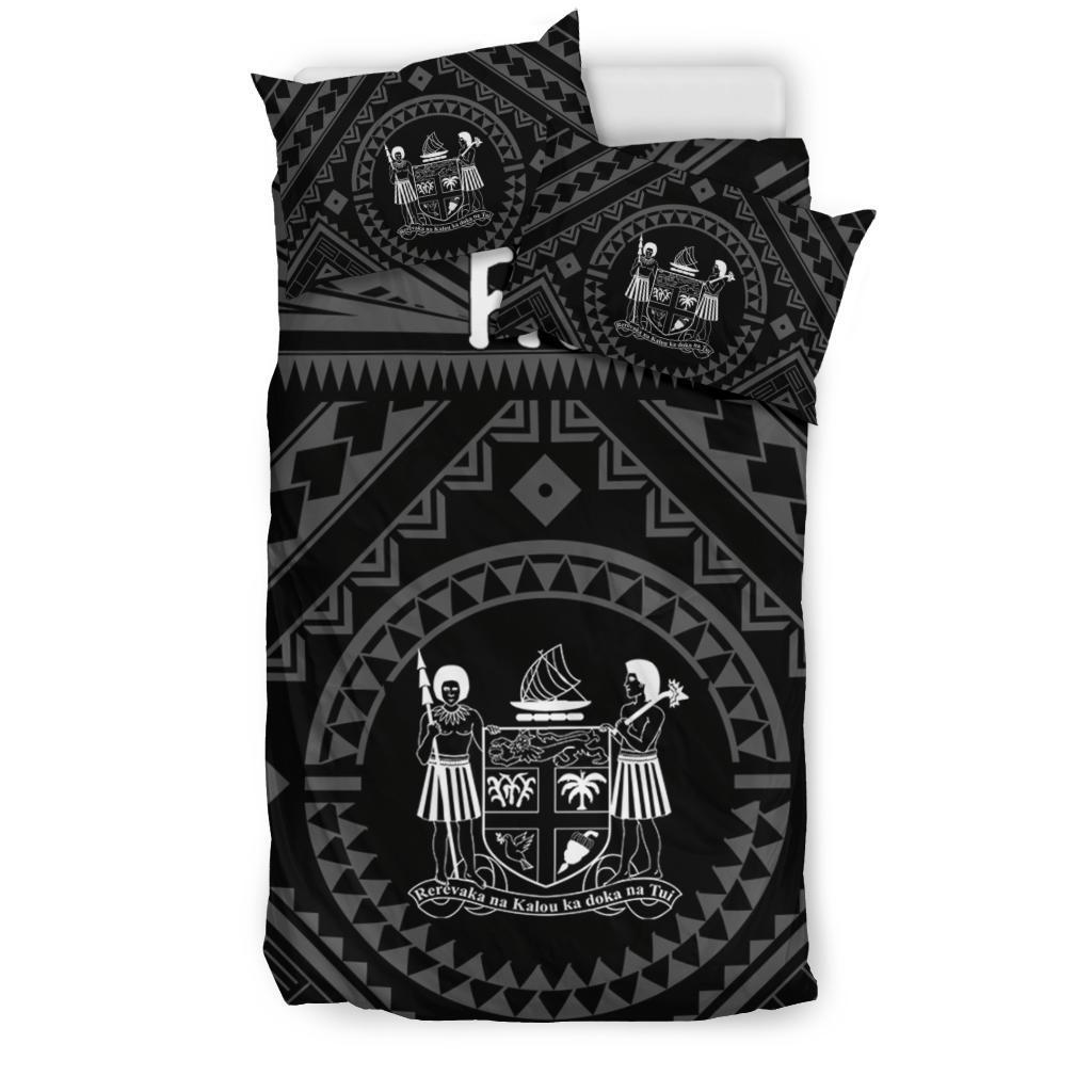 Fiji Bedding Set - Fiji Seal With Polynesian Tattoo Style (Black) - Polynesian Pride