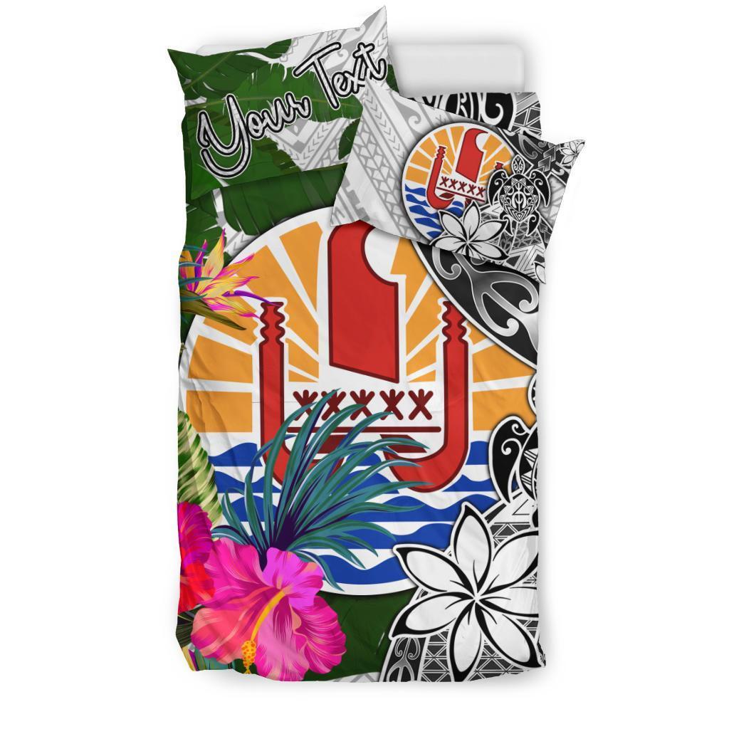 Tahiti Custom Personalised Bedding Set White - Turle Plumeria Banana Leaf - Polynesian Pride