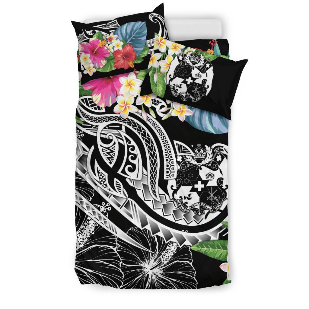 Tonga Polynesian Bedding Set - Summer Plumeria (Black) - Polynesian Pride