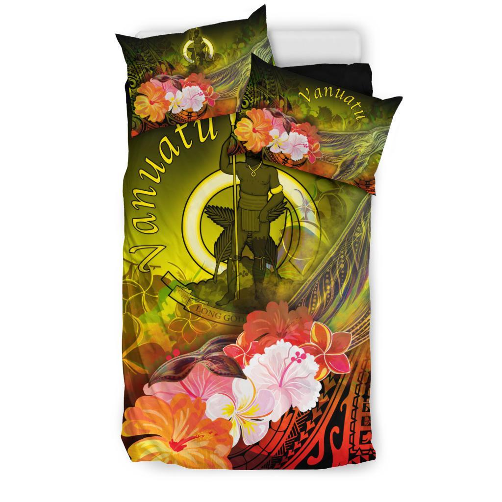 Vanuatu Bedding Set - Humpback Whale with Tropical Flowers (Yellow) - Polynesian Pride