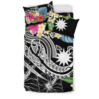 Nauru Polynesian Bedding Set - Summer Plumeria (Black) - Polynesian Pride