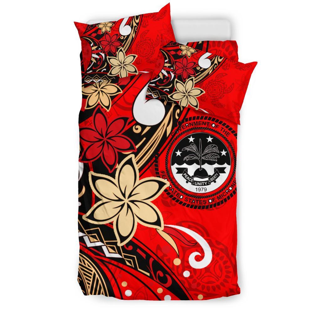 Federated States Of Micronesia Bedding Set - Tribal Flower With Special Turtles Red Color - Polynesian Pride