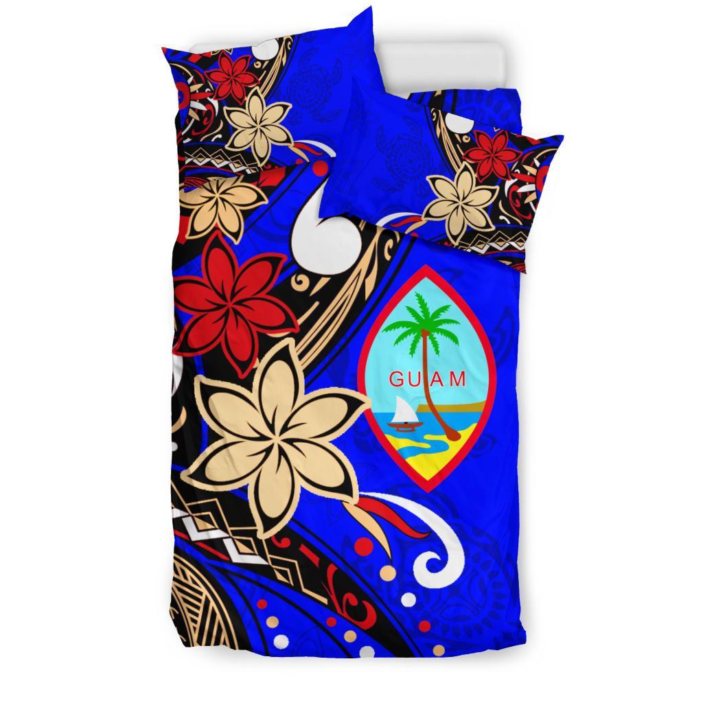 Guam Bedding Set - Tribal Flower With Special Turtles Blue Color - Polynesian Pride