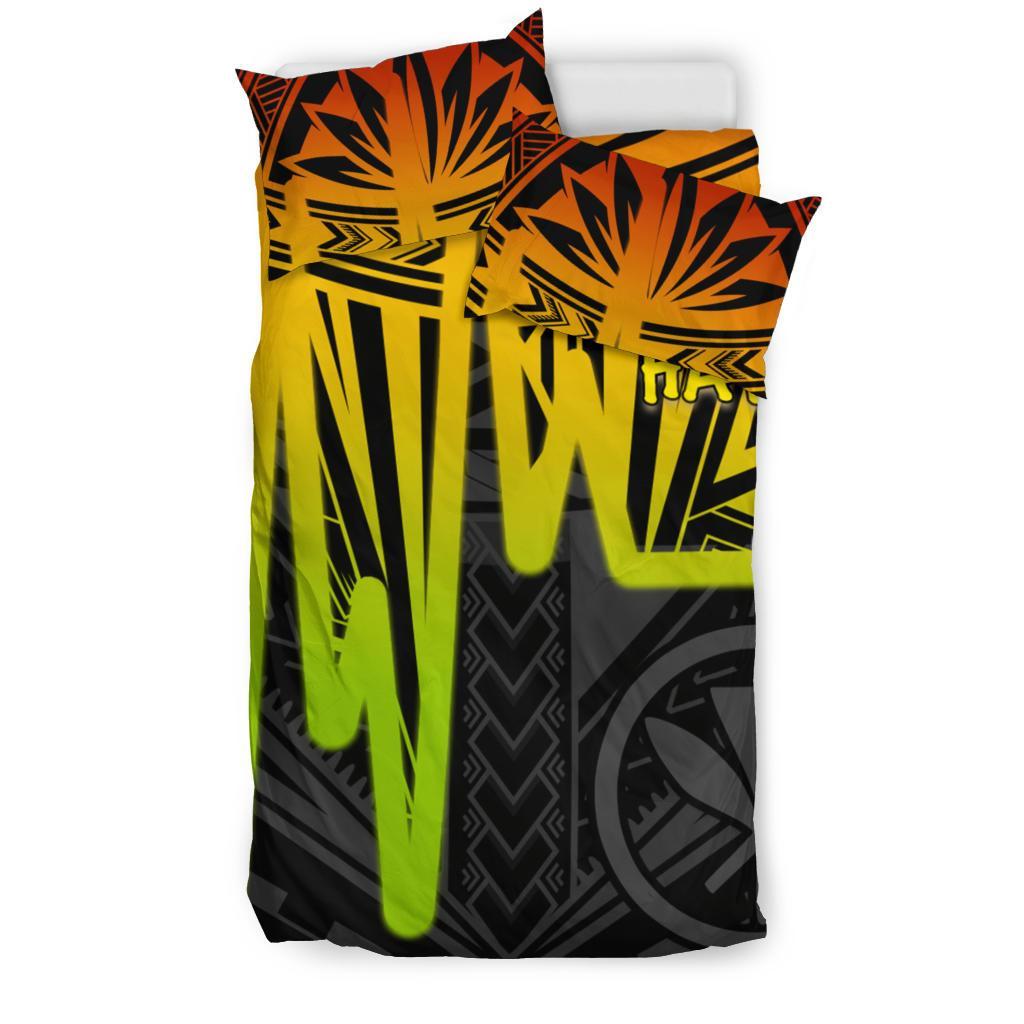 Hawaii Kanaka Maoli Bedding Set - Hawaii Seal With Polynesian Pattern In Heartbeat Style (Reggae) - Polynesian Pride