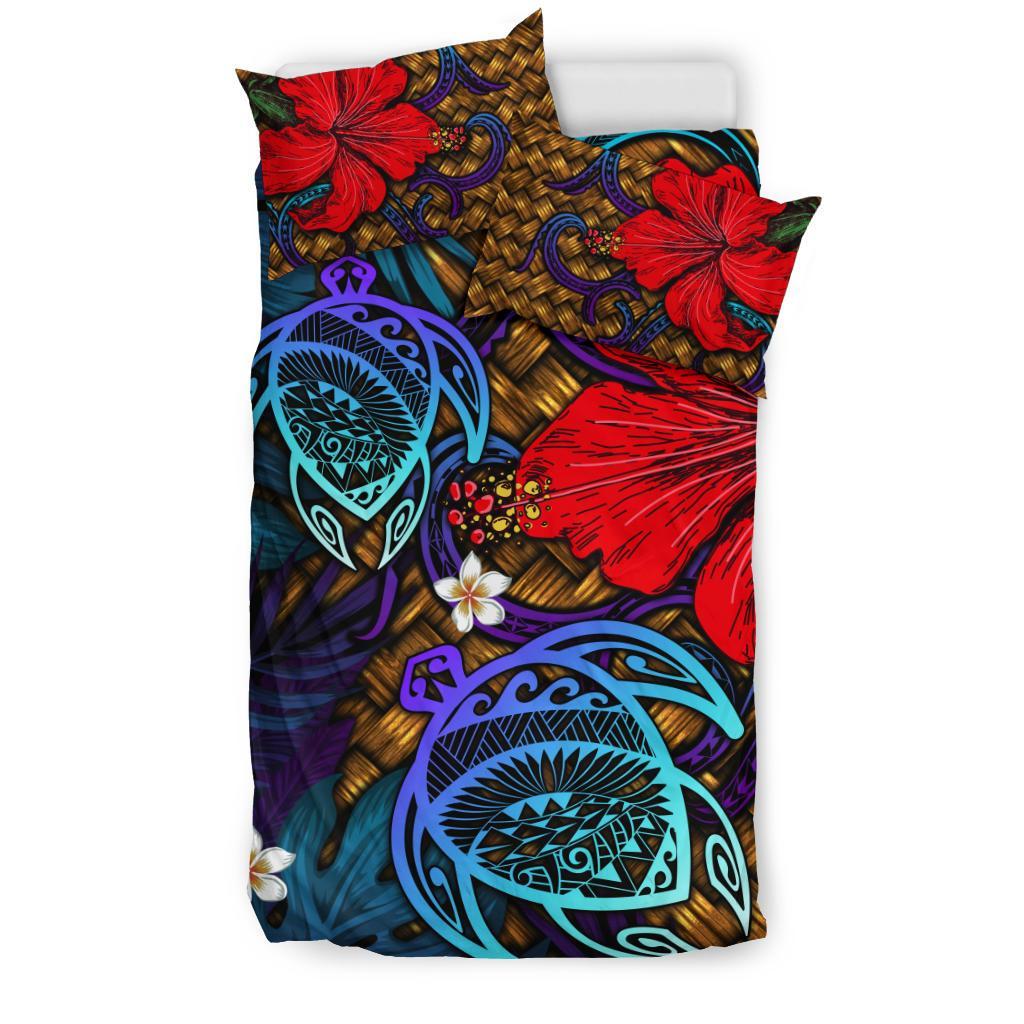 Hawaii Lauhala Hibiscus Polynesian Tropical Blue Bedding Set - Wake Style - AH - Polynesian Pride