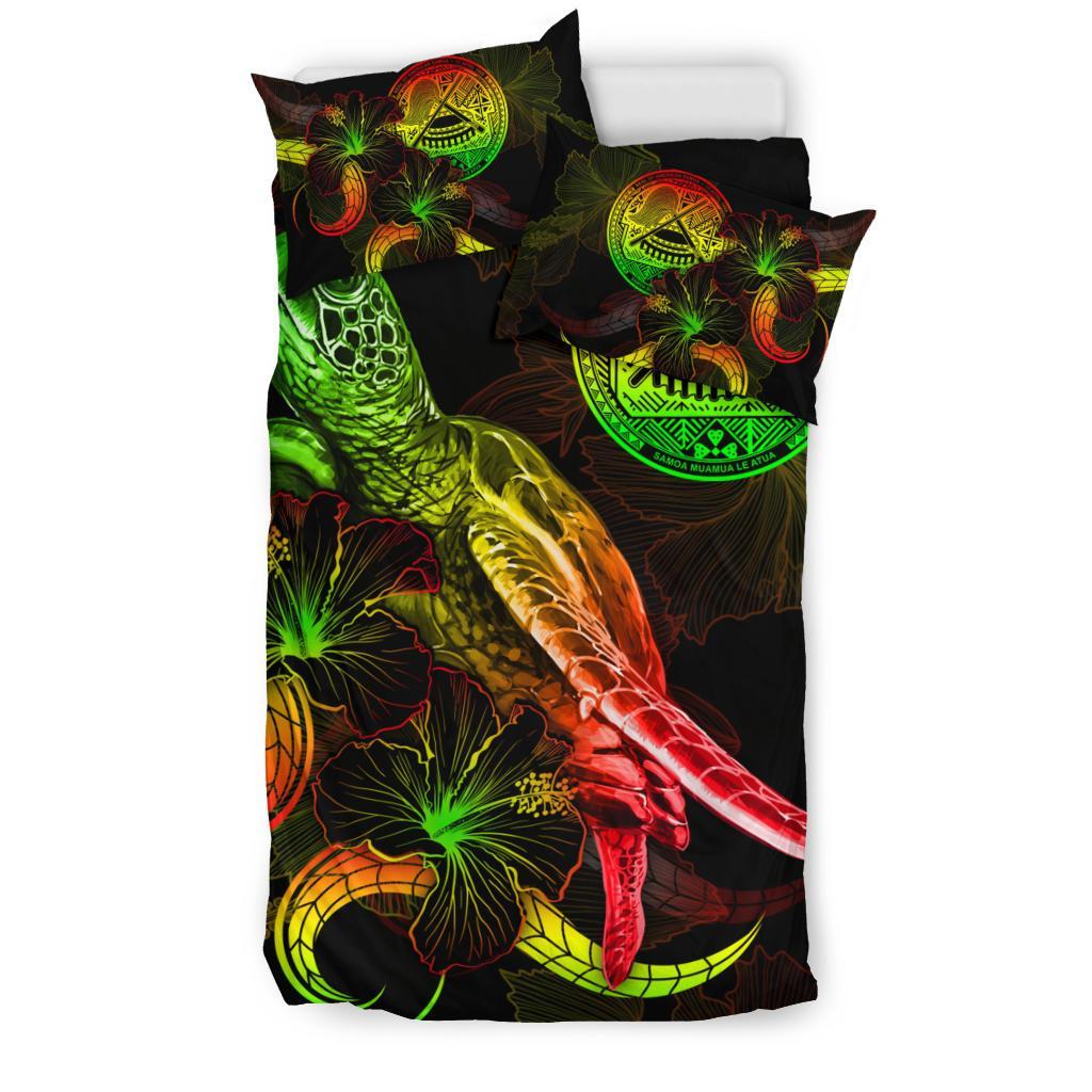 American Samoa Polynesian Bedding Set - Turtle With Blooming Hibiscus Reggae - Polynesian Pride