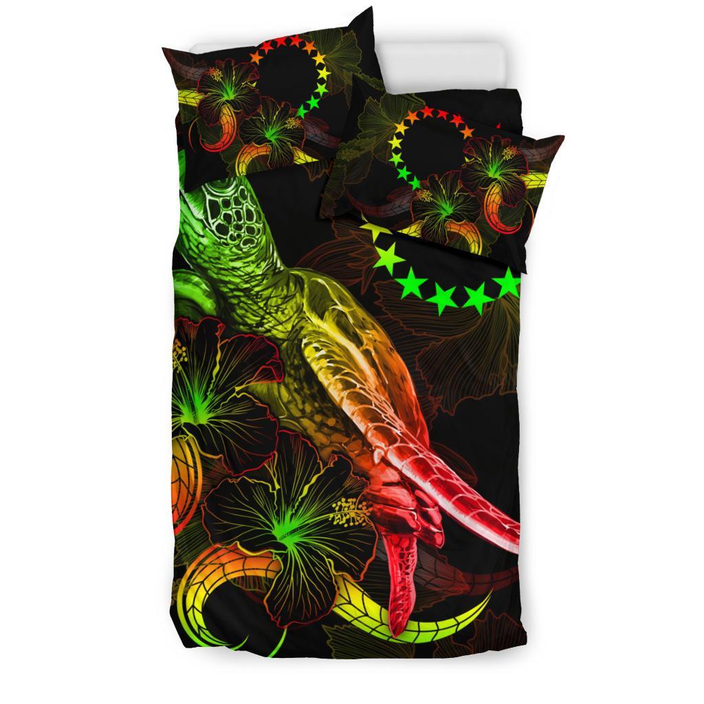 Cook Islands Polynesian Bedding Set - Turtle With Blooming Hibiscus Reggae - Polynesian Pride