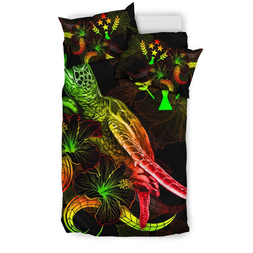 Kosrae Polynesian Bedding Set - Turtle With Blooming Hibiscus Reggae - Polynesian Pride