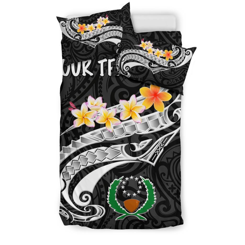 Pohnpei Custom Personalised Bedding Set - Pohnpei Seal Polynesian Patterns Plumeria (Black) - Polynesian Pride