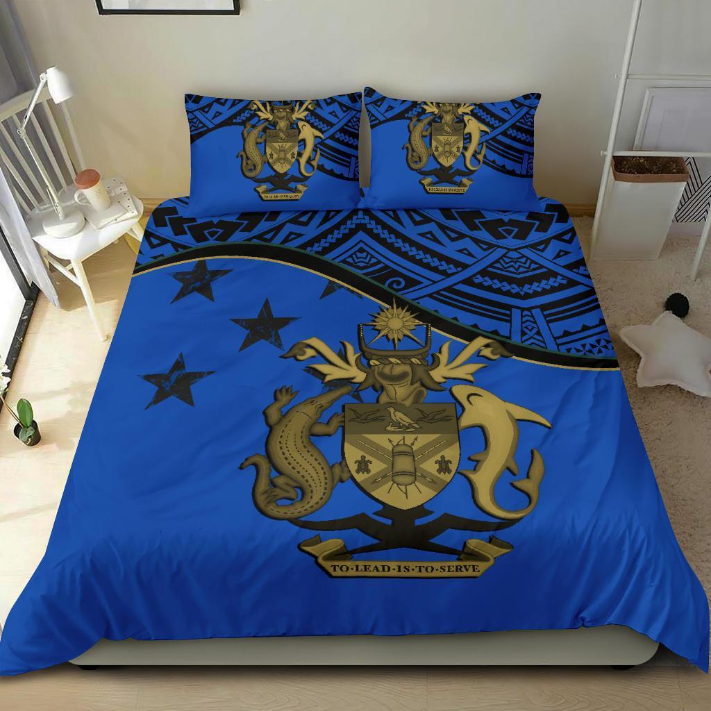 Solomon Island Duvet Cover Set - Flag & Coat Of Arms Blue - Polynesian Pride