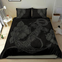 Hawaiian Anchor Poly Tribal Hibiscus Polynesian Bedding Set Gray - Polynesian Pride