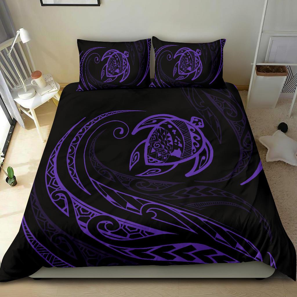 Hawaiian Map Turtle Polynesian Bedding Set - Purple - Frida Style - Polynesian Pride