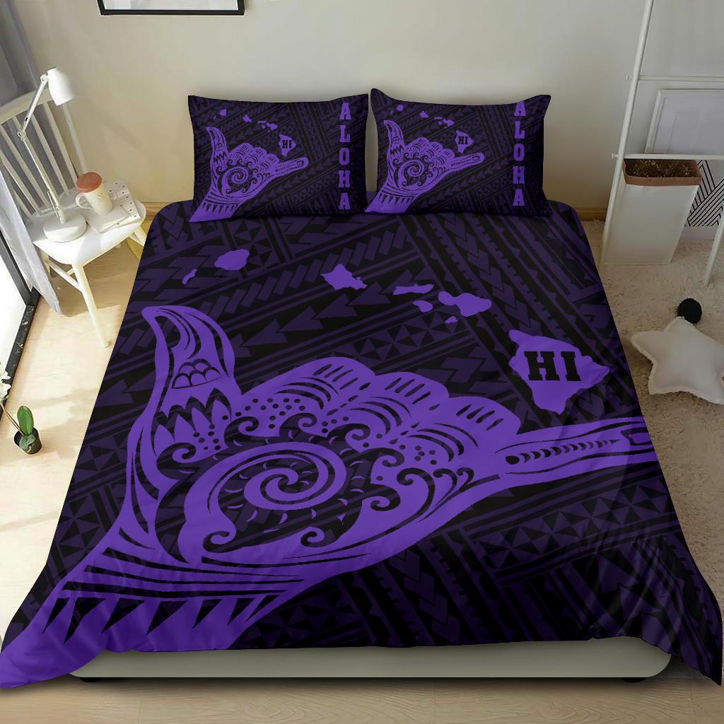 Hawaiian Shaka Aloha Map Polynesian Bedding Set Purple - Polynesian Pride