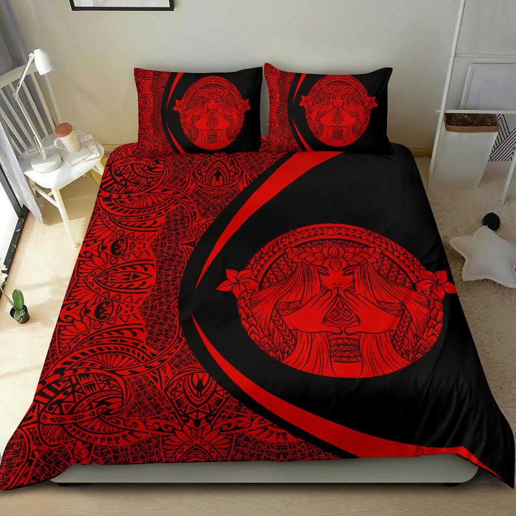 Hawaiian Madame Pele Plumeria Polynesian Bedding Set Circle Style Red - Polynesian Pride