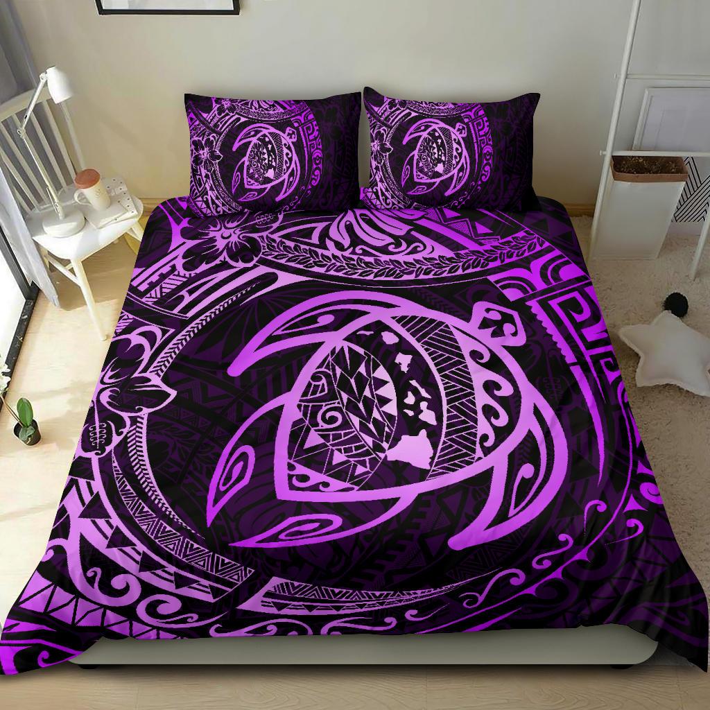 Hawaiian Map Turtle Polynesian Bedding Set Circle Purple - Polynesian Pride