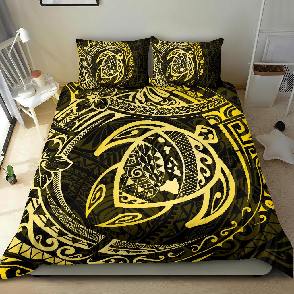 Hawaiian Map Turtle Polynesian Bedding Set Circle Yellow - Polynesian Pride