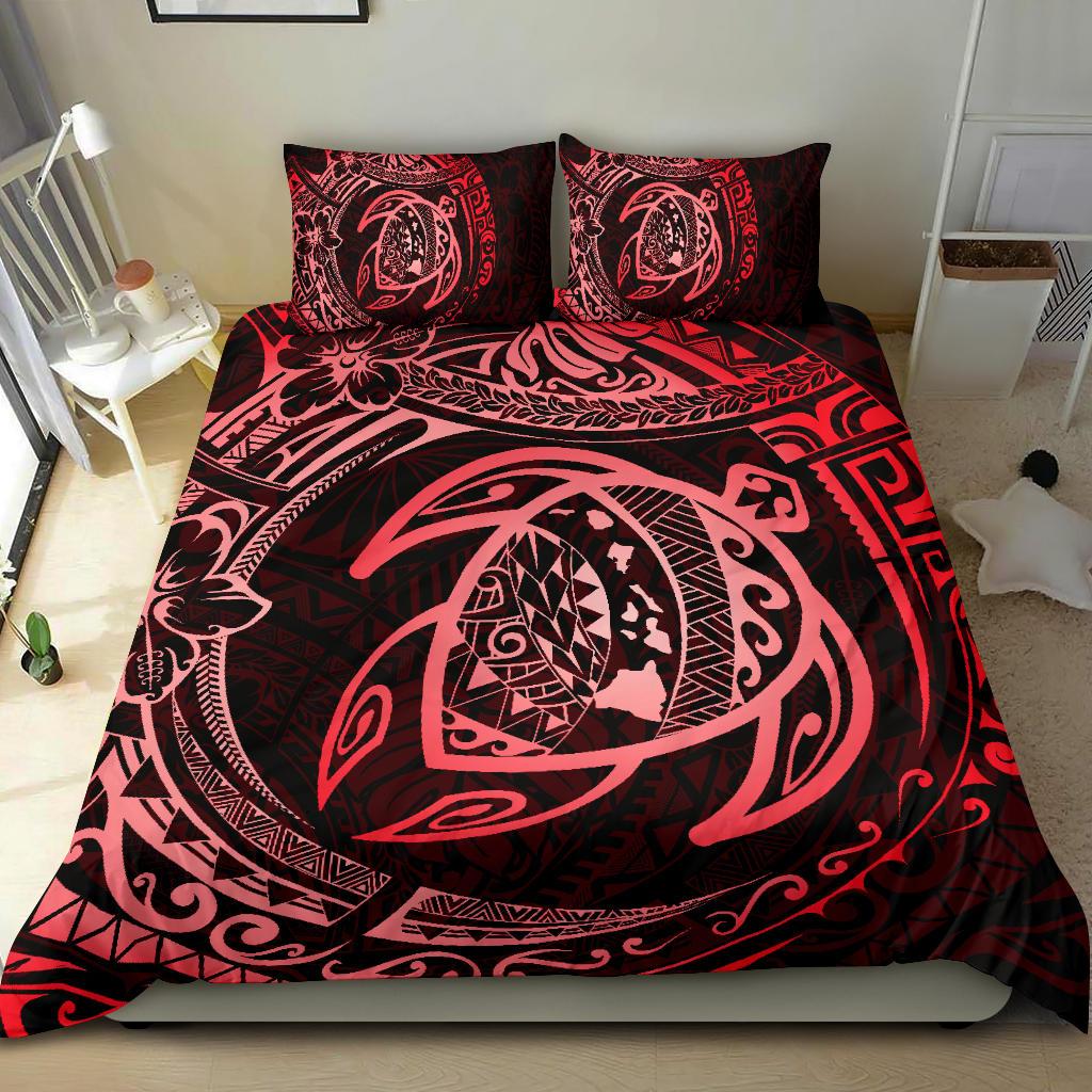 Hawaiian Map Turtle Polynesian Bedding Set Circle Red - Polynesian Pride