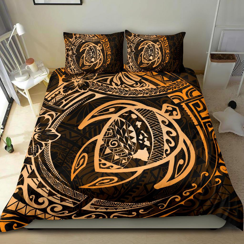 Hawaiian Map Turtle Polynesian Bedding Set Circle Orange - Polynesian Pride