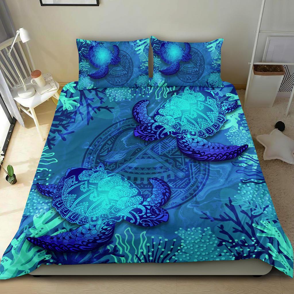 Polynesian Bedding Set - American Samoa Duvet Cover Set Sea Turtle Blue - Polynesian Pride