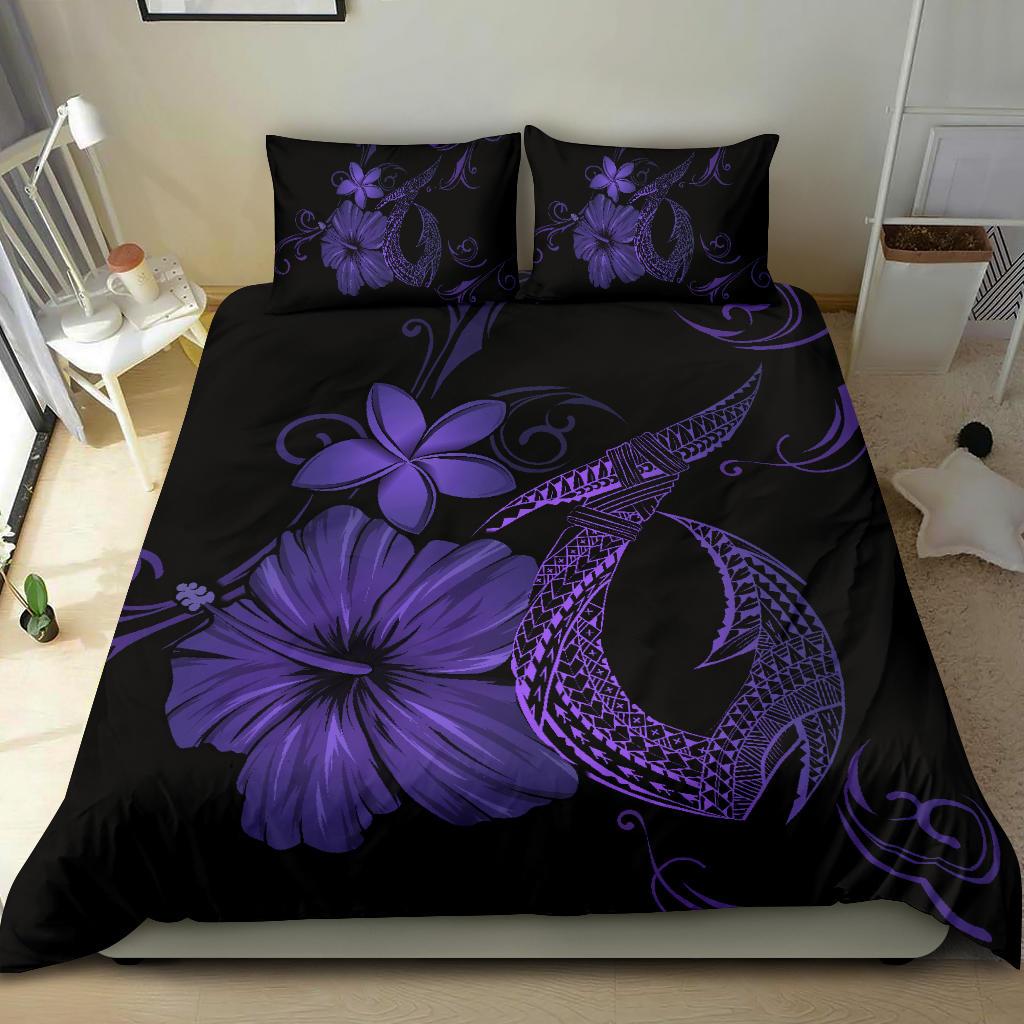 Hawaiian Fish Hook Hibiscus Plumeria Polynesian Bedding Set - Purple - Polynesian Pride