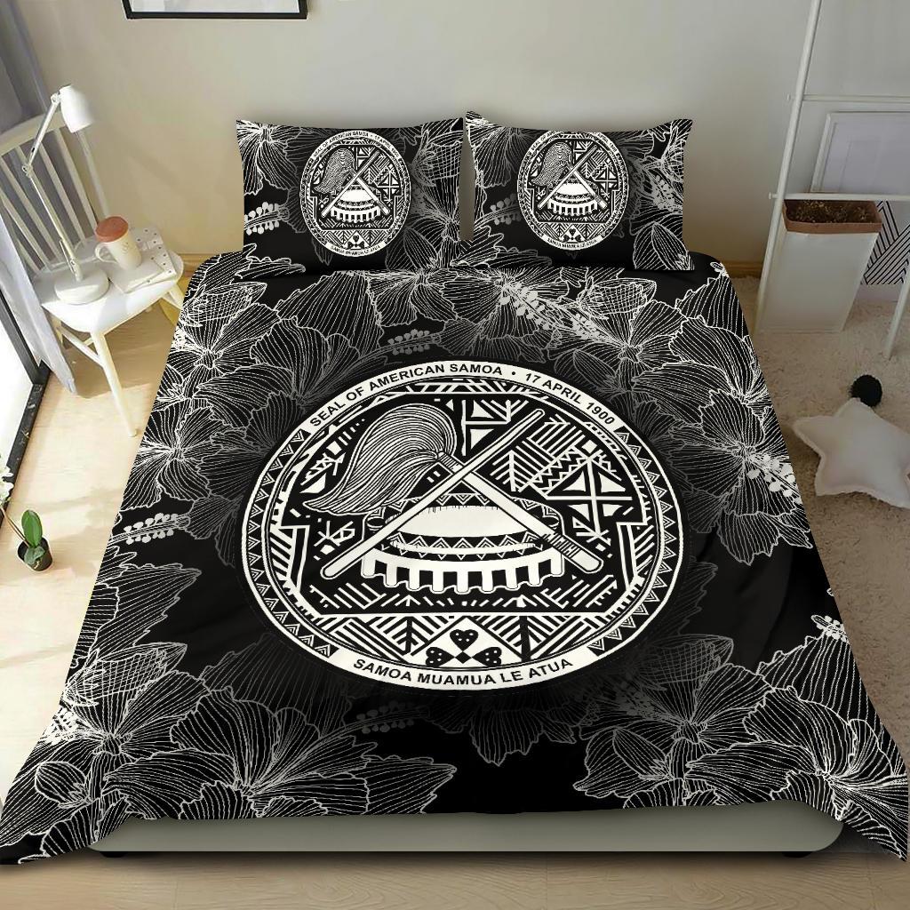 American Samoa Polynesian Duvet Cover Set - Black Hibiscus Black - Polynesian Pride