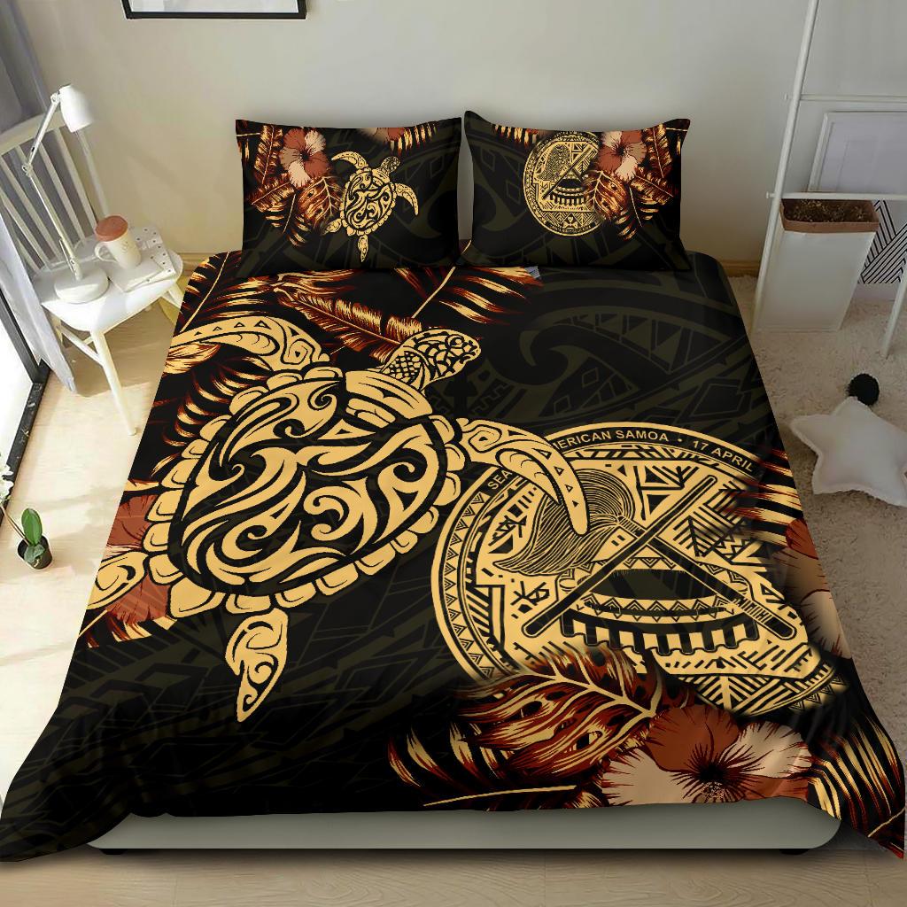 Polynesian Duvet Cover Set - American Samoa Duvet Cover Set Turtle Lucky Black - Polynesian Pride