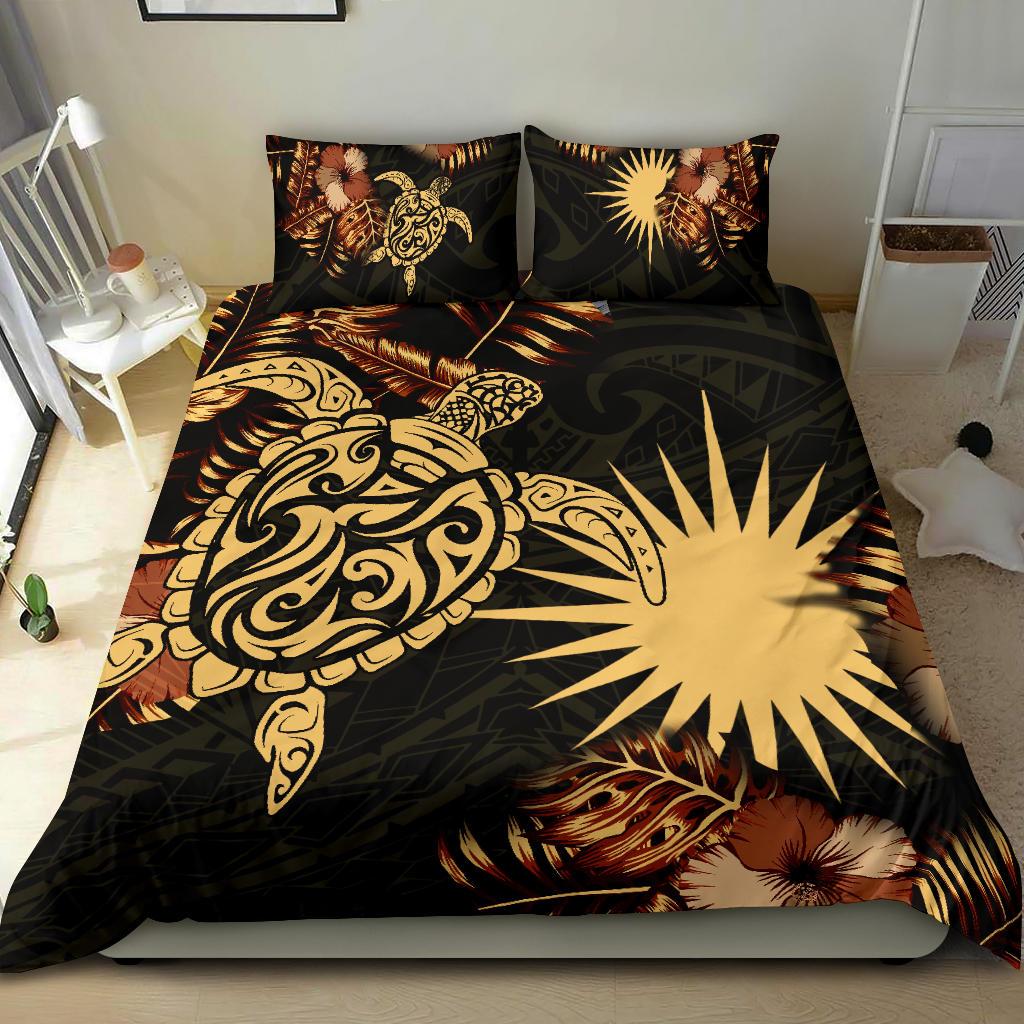 Polynesian Duvet Cover Set - Marshall Islands Duvet Cover Set Turtle Lucky Black - Polynesian Pride