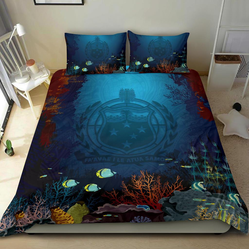 Polynesian Bedding Set - Samoa Duvet Cover Set Under Sea Blue - Polynesian Pride