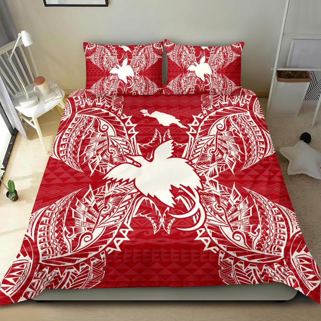 Polynesian Bedding Set - Papua New Guinea Duvet Cover Set Map Red White - Polynesian Pride