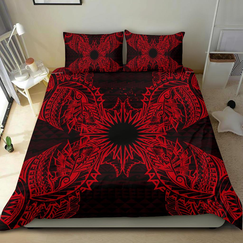 Polynesian Bedding Set - Marshall Islands Duvet Cover Set Map Red - Polynesian Pride