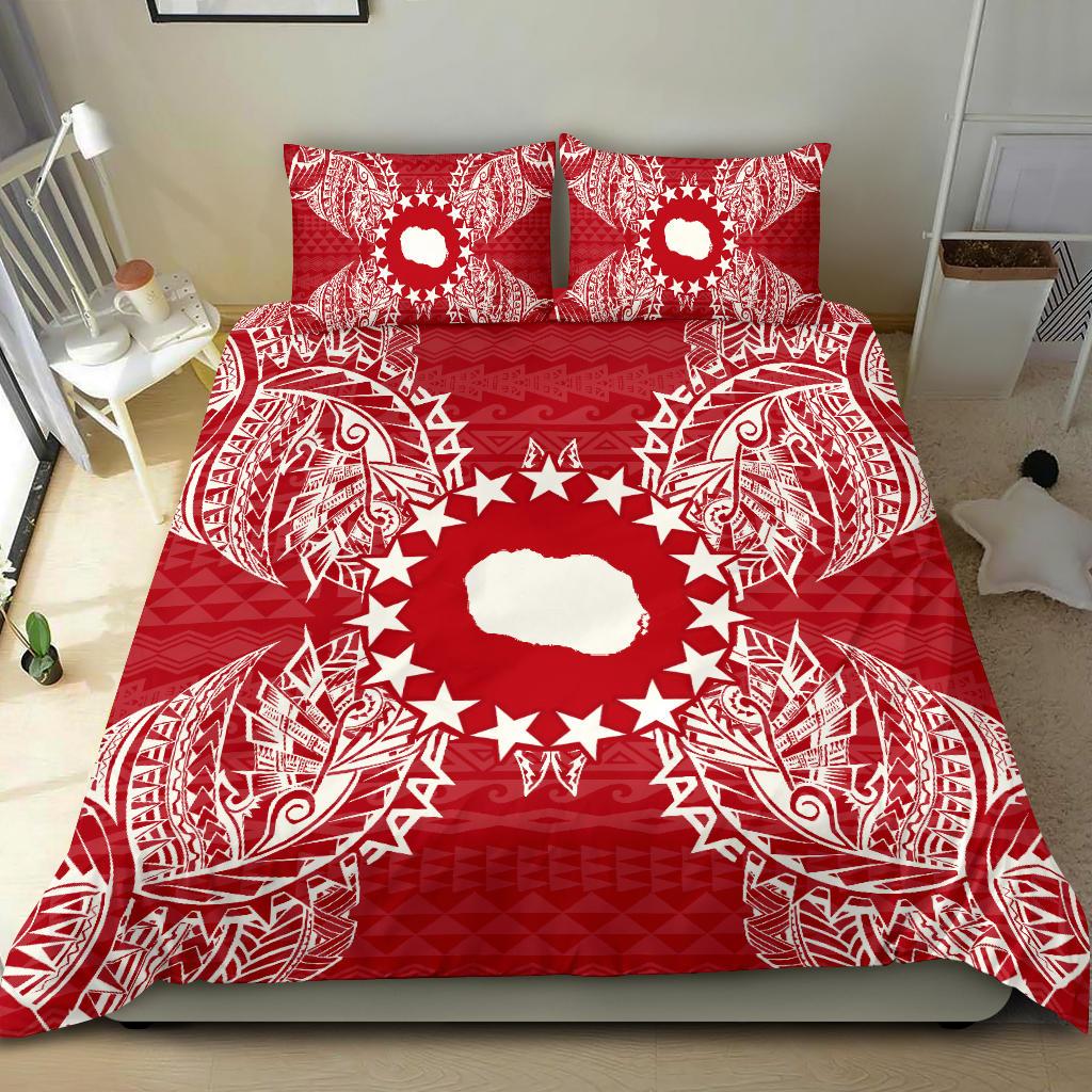 Polynesian Bedding Set - Cook Islands Duvet Cover Set Map Red White - Polynesian Pride