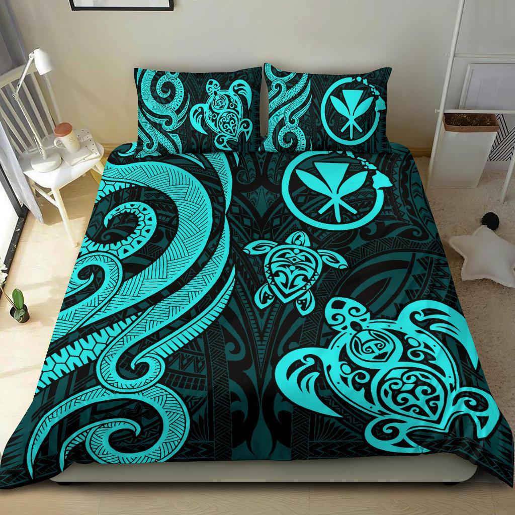 Polynesian Bedding Set - Hawaii (Kanaka Maoli) Duvet Cover Set Turquoise Tentacle Turtle Blue - Polynesian Pride