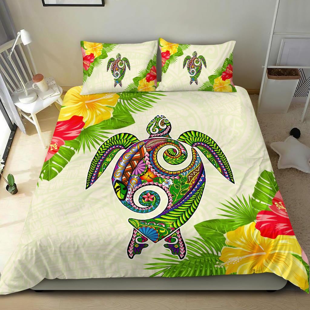 Polynesian Bedding Set - Hawaii Duvet Cover Set Turtle Colorful White - Polynesian Pride