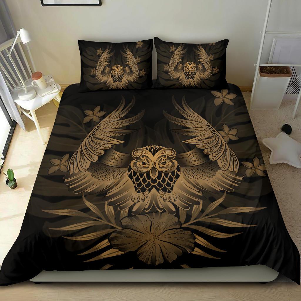 Hawaiian Owl Hibiscus Plumeria Polynesian Bedding Set - Gold - Polynesian Pride