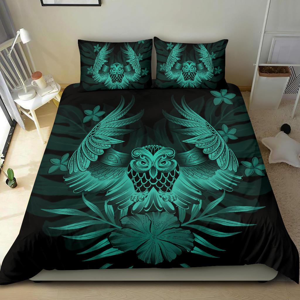 Hawaiian Owl Hibiscus Plumeria Polynesian Bedding Set - Turquoise - Polynesian Pride
