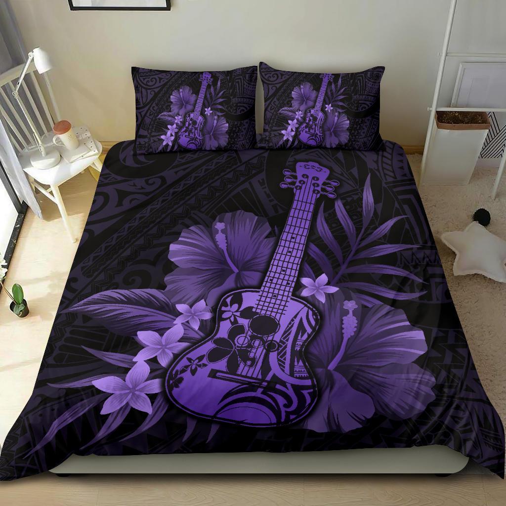 Hawaii Bedding Set - Hawaii Ukulele Flower Bedding Set - Purple - Polynesian Pride