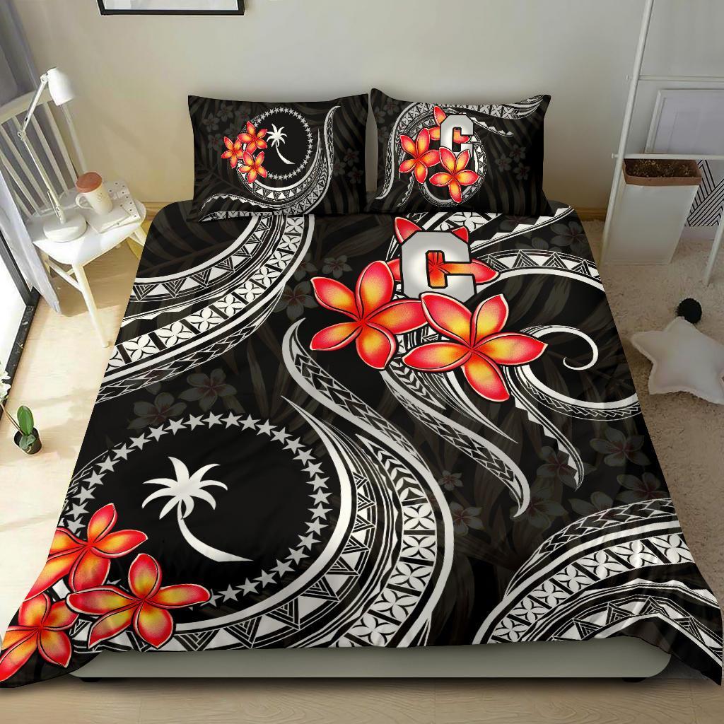 Micronesian Bedding Set - Chuuk Duvet Cover Set - Black Plumeria BLACK - Polynesian Pride