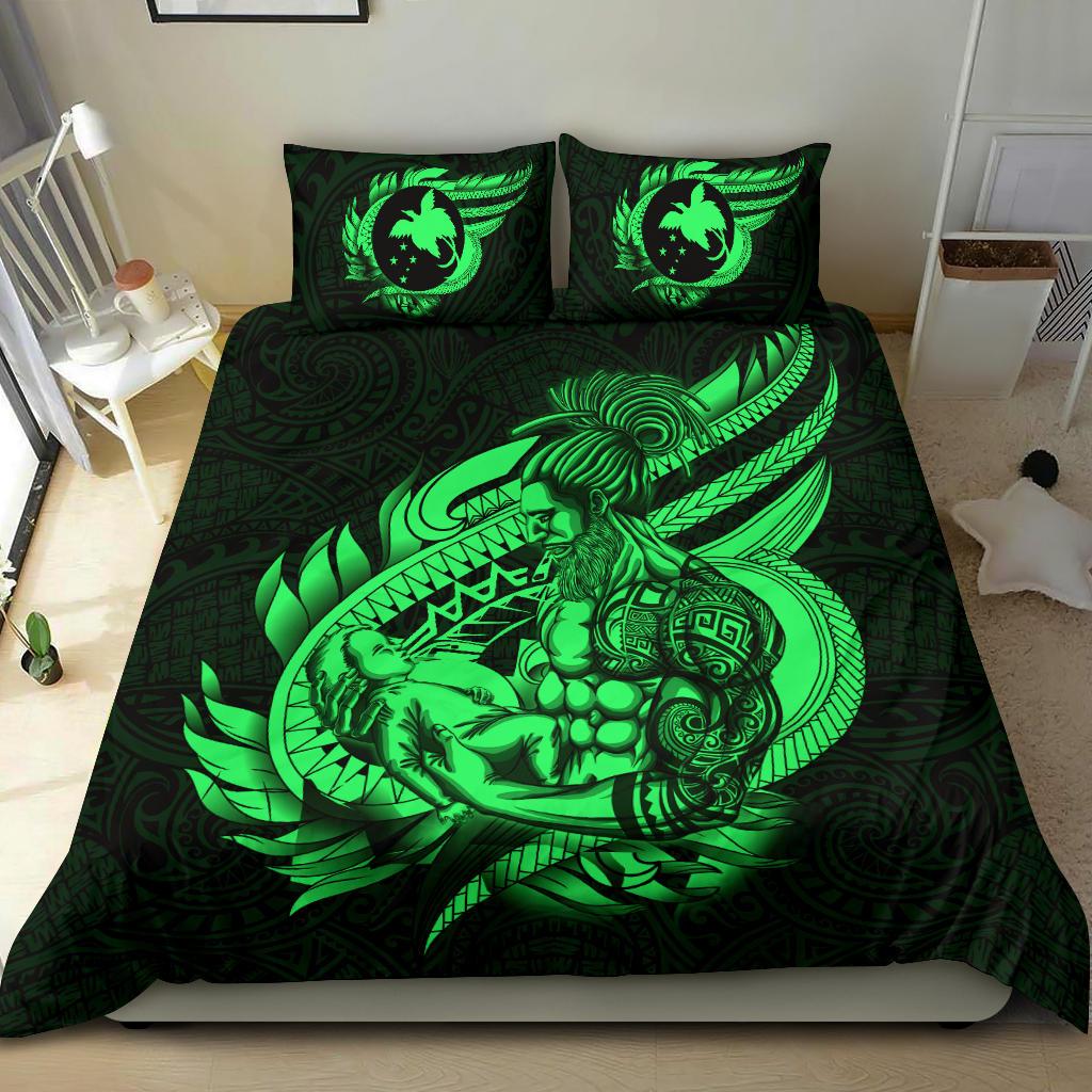 Polynesian Bedding Set - Papua New Guinea Duvet Cover Set Father And Son Green - Polynesian Pride