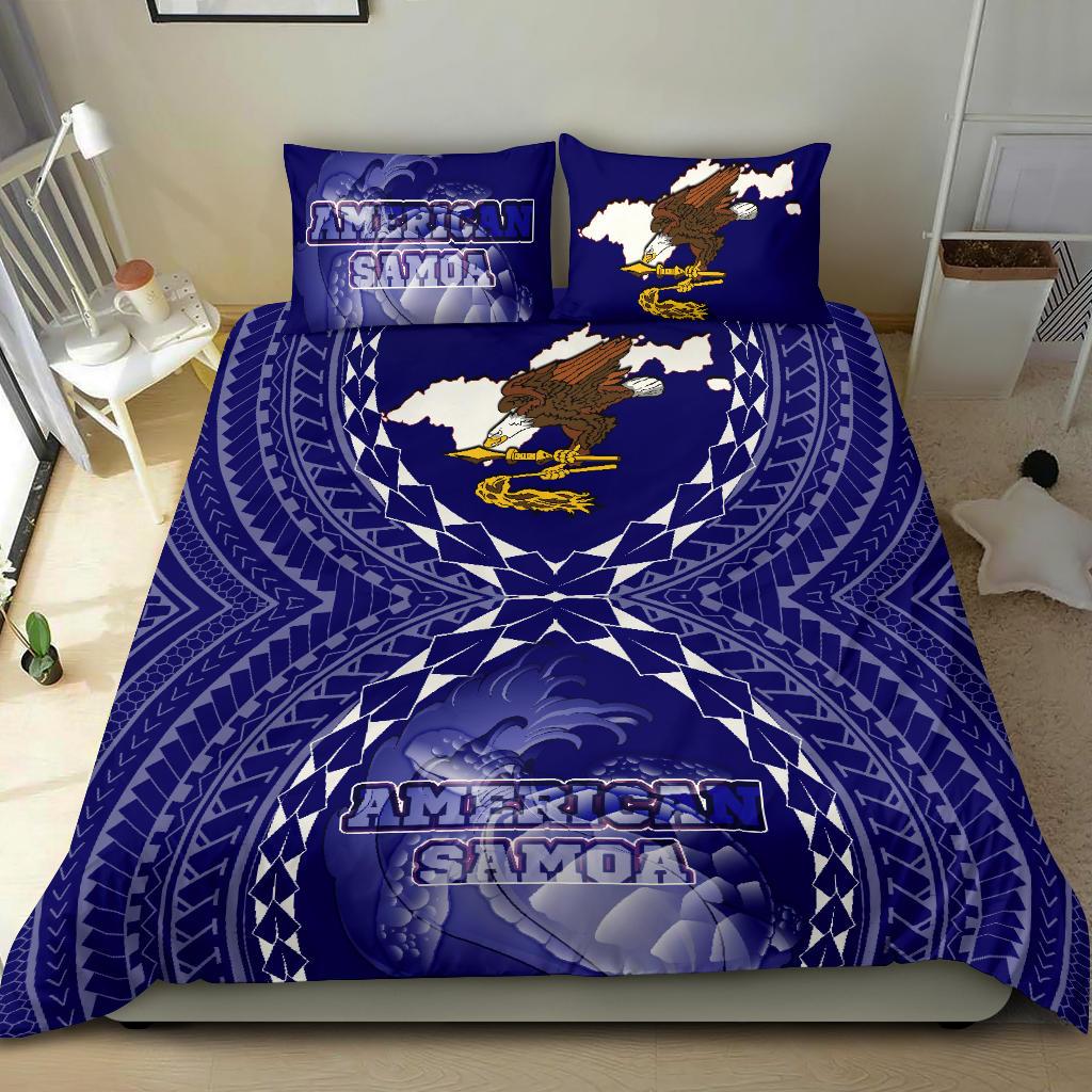 American Samoa Polynesian Bedding Set - American Samoa Flag with Polynesian Tattoo Blue - Polynesian Pride