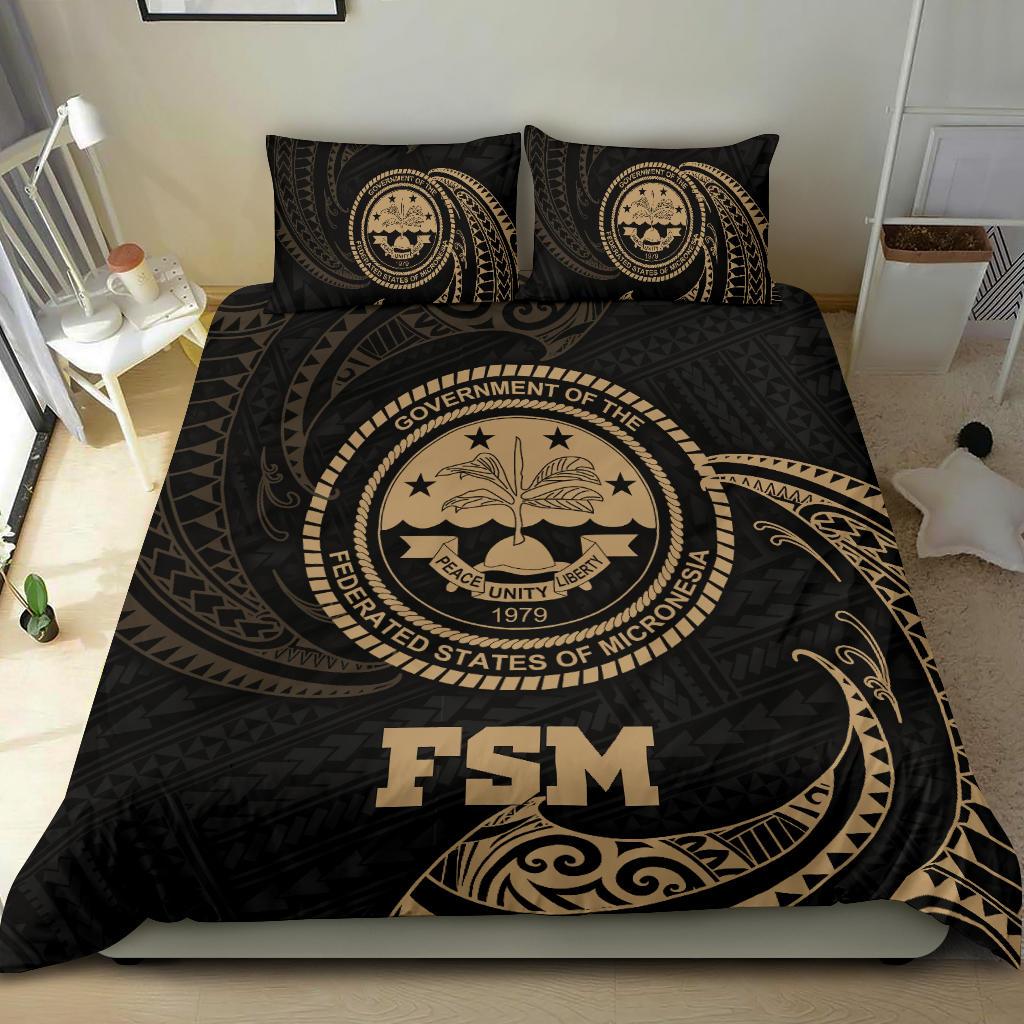 Polynesian Bedding Set - Federated States Of Micronesia Duvet Cover Set Gold Tribal Wave Gold - Polynesian Pride