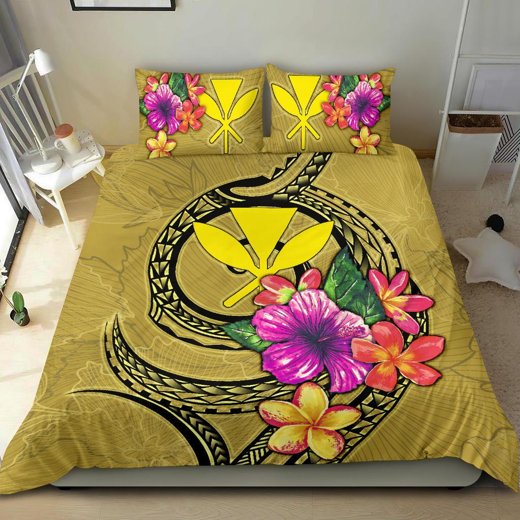 Polynesian Bedding Set - Hawaii Duvet Cover Set Floral With Seal Yellow - Polynesian Pride